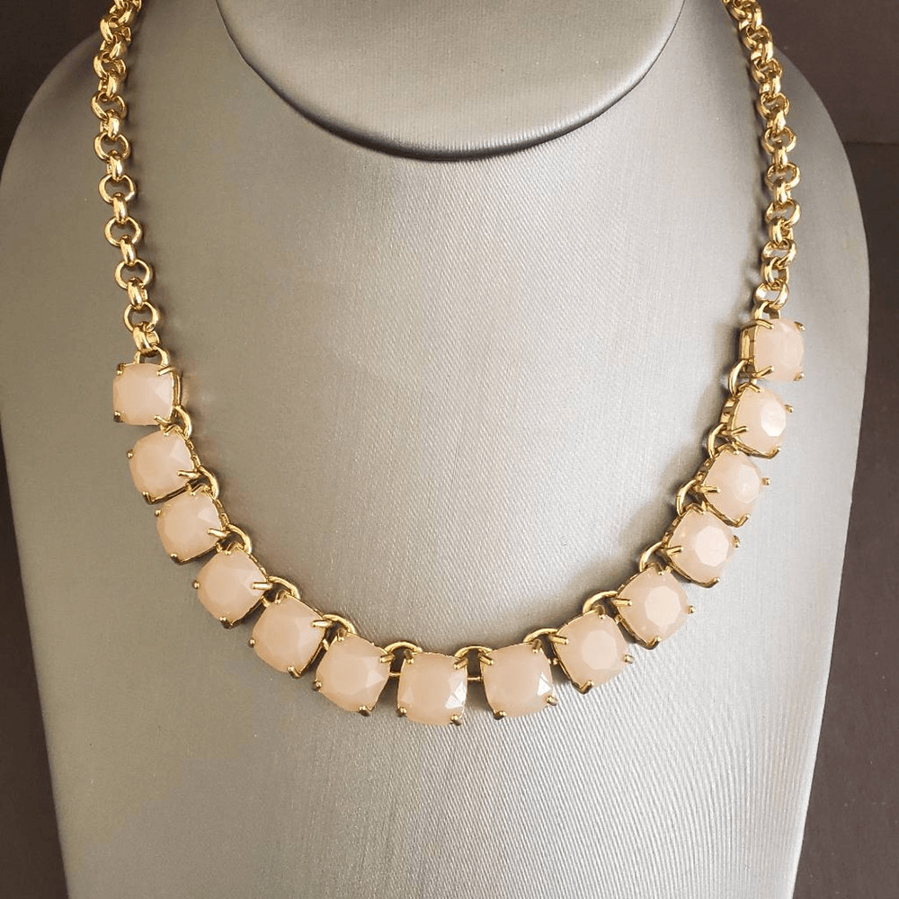 Kate Spade Squared Away Gold Tone Blush Pink Faceted Stone Statement Necklace